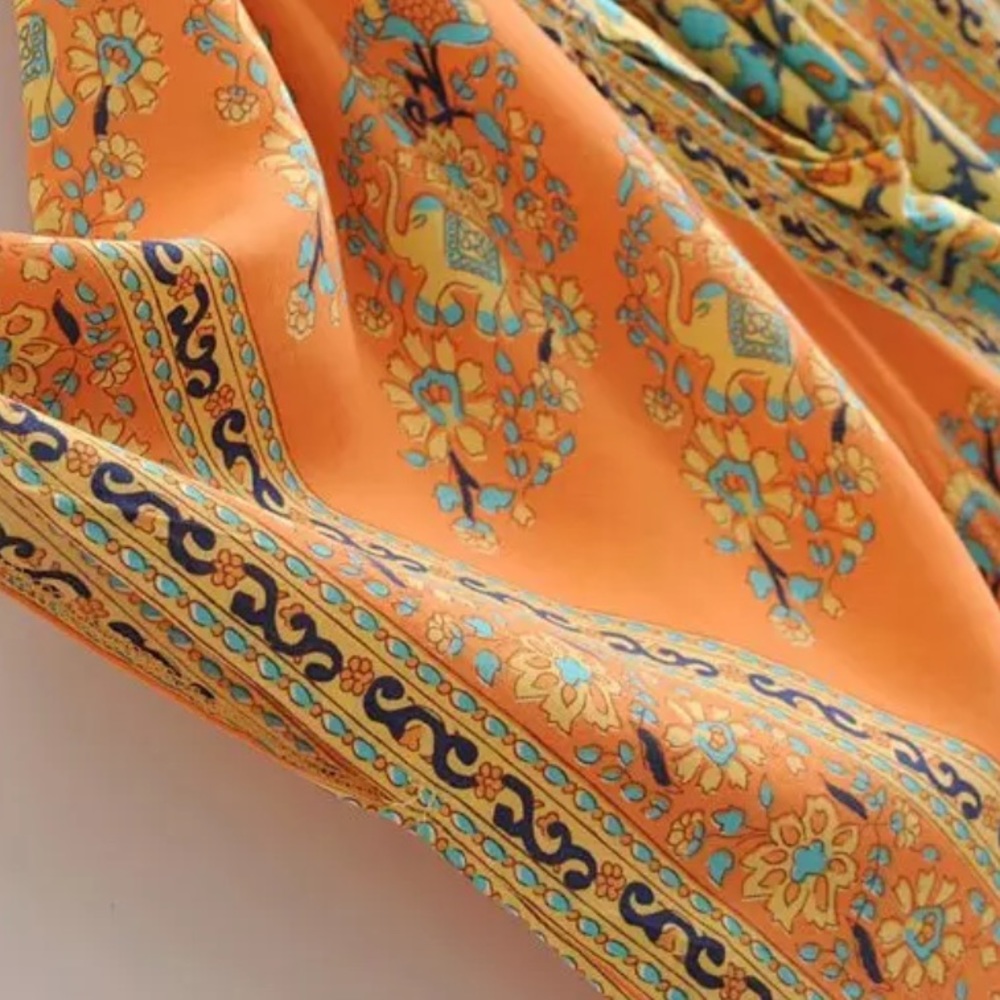 Boho Kimono Floral Gypsy Print Maxi CoverUp Orange - Picture 6 of 7